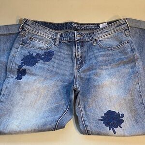 GAP Women's Denim Boyfriend Jeans with Dark Blue Floral Accents